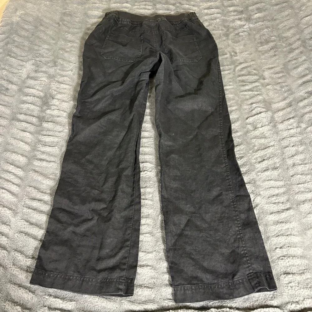 Chicos 0 Black 100% Linen Wide Leg Pants Mid Rise Elastic Back Casual AQ669